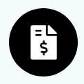 Icon of a document with a dollar sign on a black circular background.