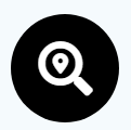 Magnifying glass with location pin icon on black background.