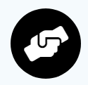 Handshake icon in black and white circle.