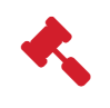 A red judge's gavel icon on a white background.