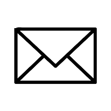 Black envelope icon with a minimalist design on a white background.